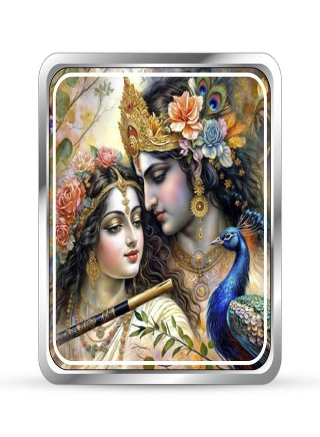 Silviya BIS Hallmarked 999 Pure Silver Radha Krishna Mor Pankh Coin (20g) Square Shape - Divine Love & Beauty - Spiritual Home Decor - With Certificate of Authenticity - Image 2