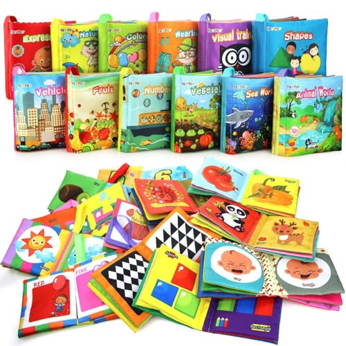 teytoy My First Soft Bookteytoy Nontoxic Fabric Baby Cloth Activity Crinkle Soft Books for Infants Boys and Girls Early Educational Toys Pack of 12 - Image 1