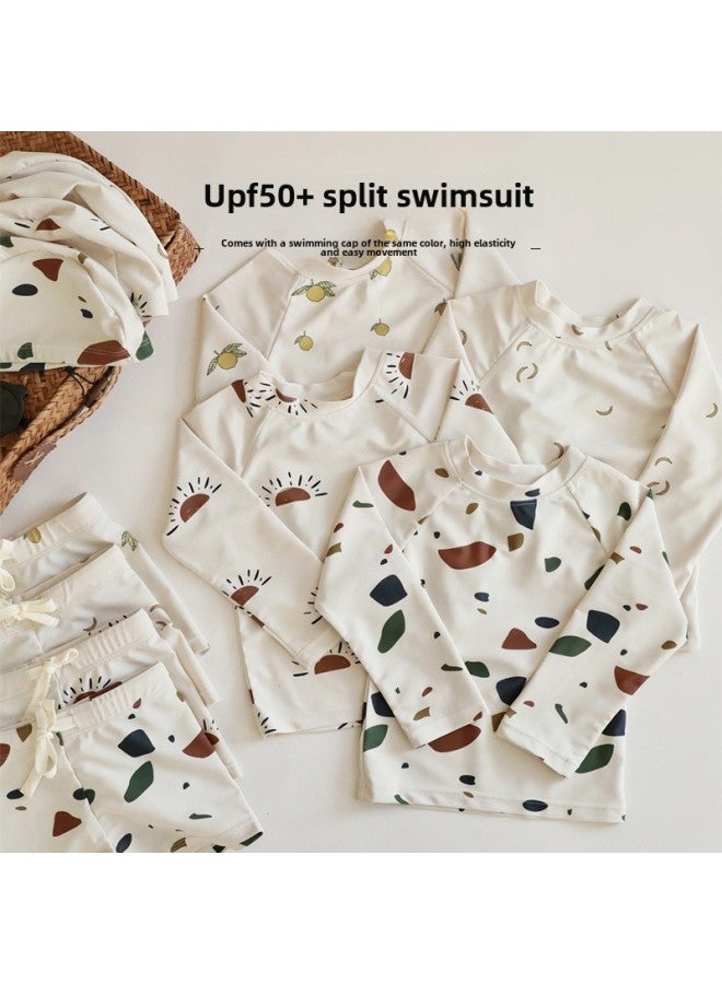 Loquat Summer Boys Split Swimsuit Long Sleeve Sunscreen Quick-drying Swimsuit 2025 Ins Wind Baby Swimsuit Wholesale-Color:Ins Style Split Swimsuit Lemon- - Image 3