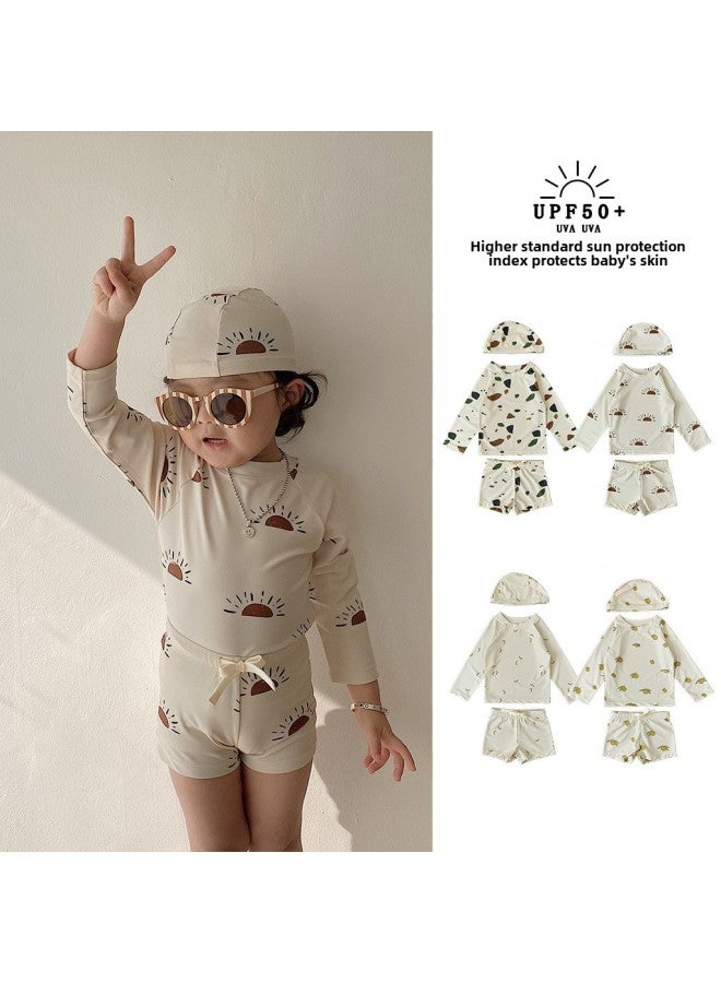 Loquat Summer Boys Split Swimsuit Long Sleeve Sunscreen Quick-drying Swimsuit 2025 Ins Wind Baby Swimsuit Wholesale-Color:Ins Style Split Swimsuit Lemon- - Image 2