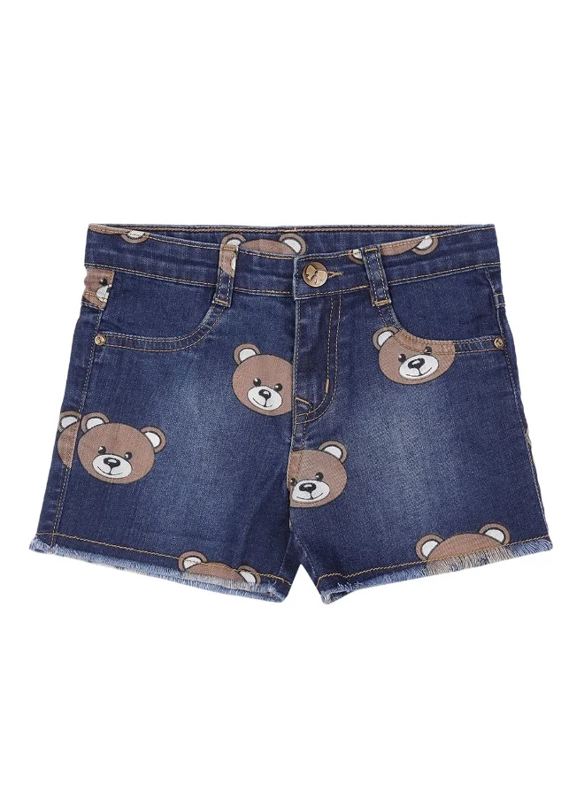 هاي ستار Girls Blue Washed Slim Fit Denim Shorts