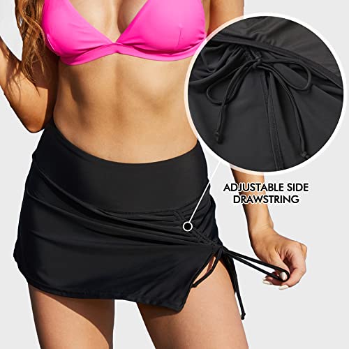 ALove Women Waistband Swim Skirts Skort Bottom Stretch Swim Board Shorts Swimdress S Black - Image 4