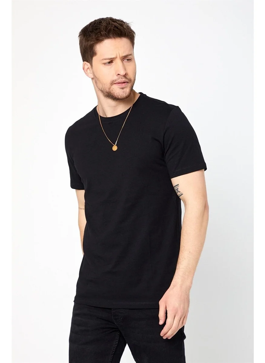 Odelon Men's Crew Neck Slim Fit Basic T-Shirt Black