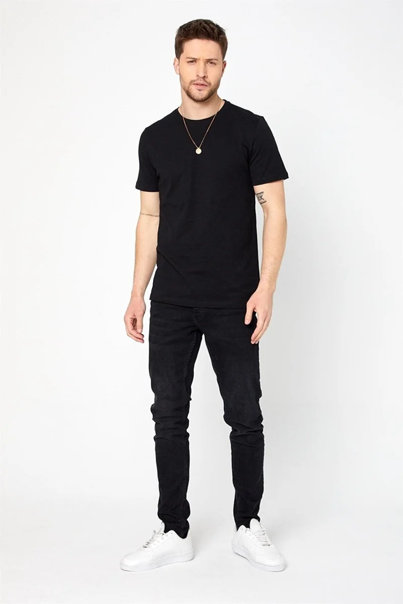 Odelon Men's Crew Neck Slim Fit Basic T-Shirt Black