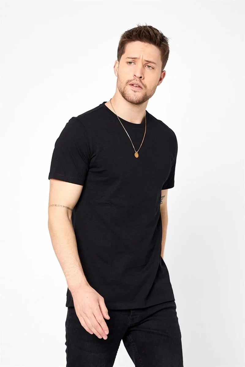 Odelon Men's Crew Neck Slim Fit Basic T-Shirt Black