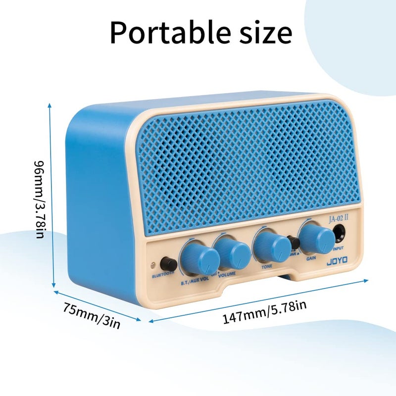 JOYO Combo Guitar Amplifier Bluetooth 5W Recharging Small Mini Practice Headphone Guitar Amp with Clean & Overdrive Channels (JA-02 II Blue) - Image 2