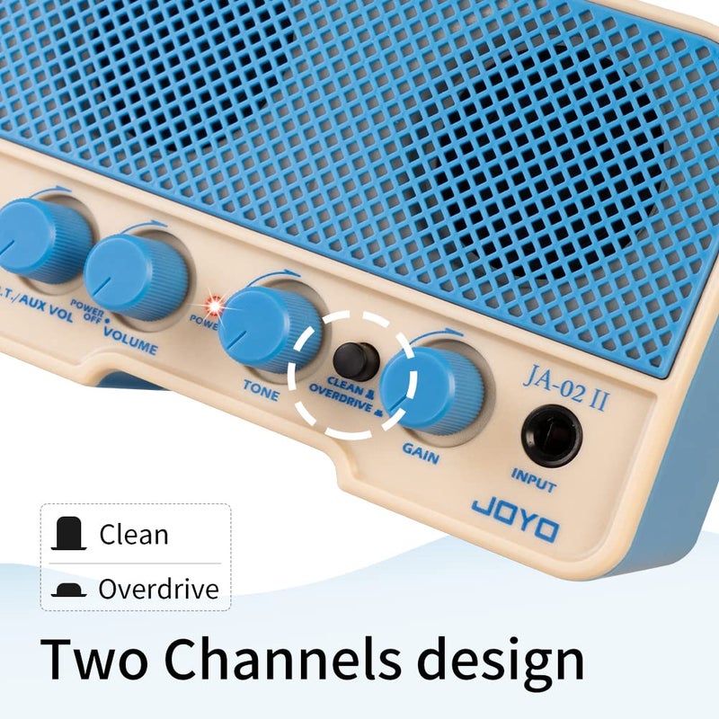 JOYO Combo Guitar Amplifier Bluetooth 5W Recharging Small Mini Practice Headphone Guitar Amp with Clean & Overdrive Channels (JA-02 II Blue) - Image 4