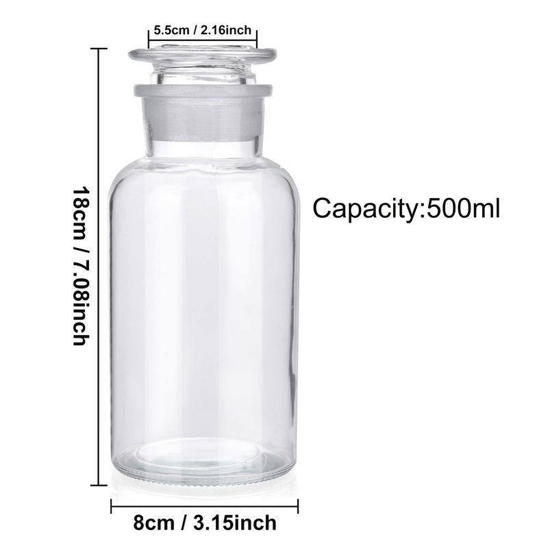 Kestun Lab Glass Reagent Bottle,Wide Mouth Glass Storage Bottle with Ground Stopper,Decorative Bottles/Vase (Clear, 500ML) - Image 2