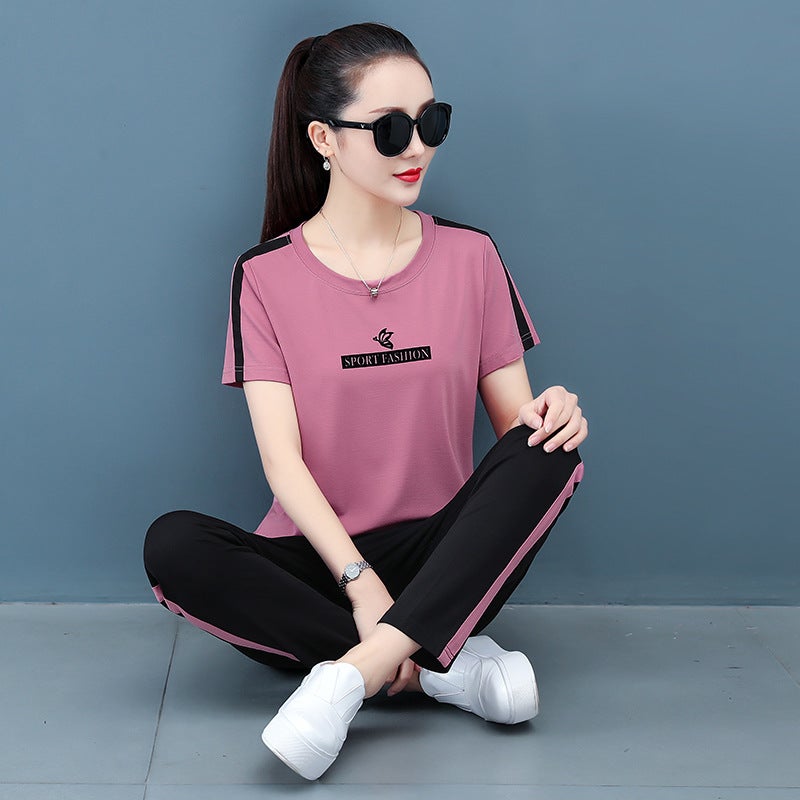 Generic 2022 Summer Fashion Casual Womens Sport Suit 7716 pink suit 