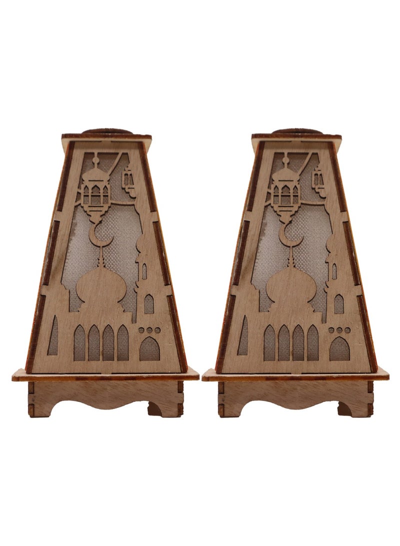 يوويل 2 قطعة فانوس رمضان خشبي رمضان مبارك ديكور ضوء فانوس ديكور العيد مصباح للاستخدام الداخلي والخارجي ديكور ضوء رمضان 13X8.5 سم - Image 1