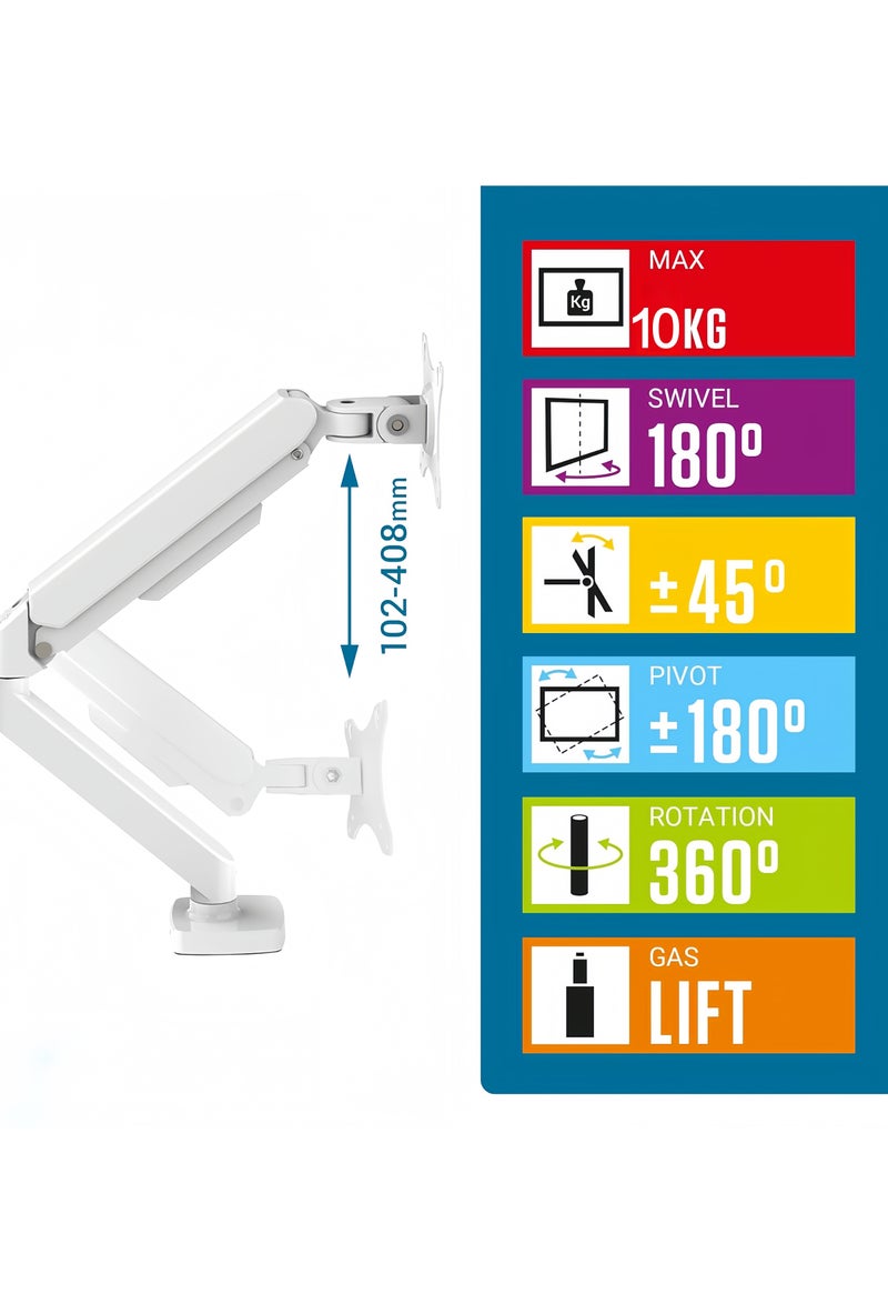 FlashHawk Aluminum Alloy Full Motion Single Monitor Arm,Air Pressure Lifting,Rotatable,Telescopic,Tilting Monitor Desktop Stand, Suitable for 13-32 Inch Screen,Load Bearing 10kg - Image 5