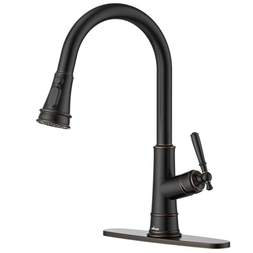 APPASO Bronze Kitchen Faucet with Pull Down Sprayer, Patented Design Oil Rubbed Bronze Single-Handle High Arc Lead-Free Pull Out Kitchen Sink Faucets for Farmhouse RV Laundry, cUPC-Certified Parts - Image 1