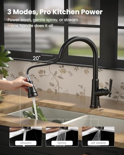 APPASO Bronze Kitchen Faucet with Pull Down Sprayer, Patented Design Oil Rubbed Bronze Single-Handle High Arc Lead-Free Pull Out Kitchen Sink Faucets for Farmhouse RV Laundry, cUPC-Certified Parts - Image 5