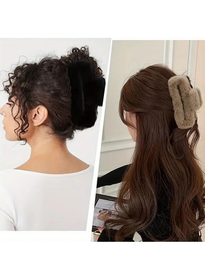 APSAMBR - 4pcs Large Fluffy Winter Plush Hair Claw Clips -Fuzzy, Cute Square Faux Fur Barrettes for Women & Girls, Perfect Thick Curly Accessories Catch Barrette Jaw Clamp, Furry, Multicolor - Image 5