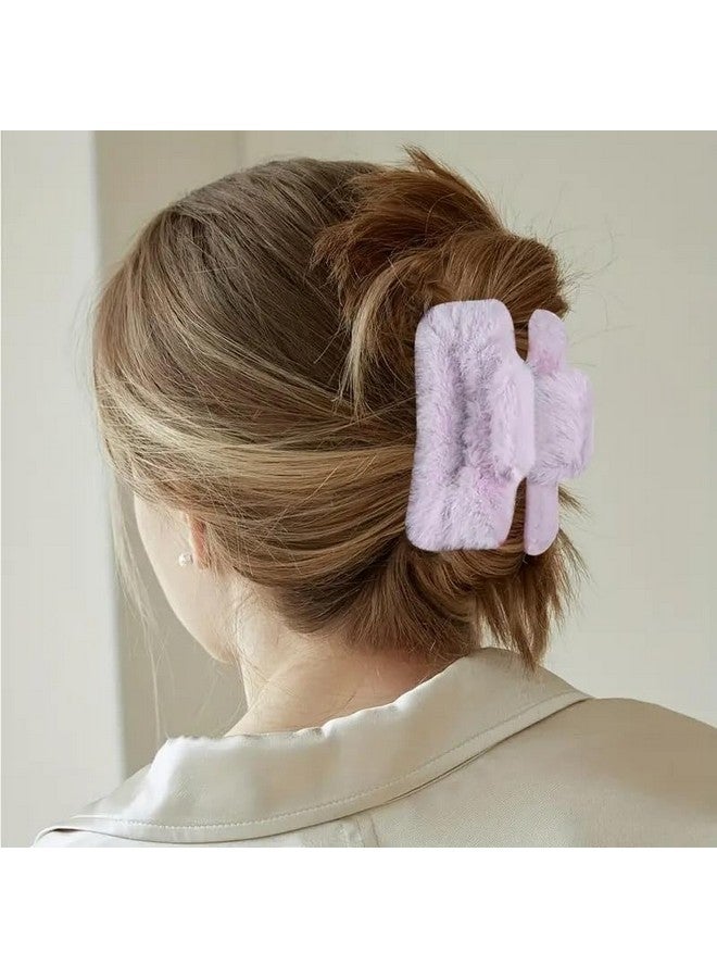 APSAMBR - 4pcs Large Fluffy Winter Plush Hair Claw Clips -Fuzzy, Cute Square Faux Fur Barrettes for Women & Girls, Perfect Thick Curly Accessories Catch Barrette Jaw Clamp, Furry, Multicolor - Image 2