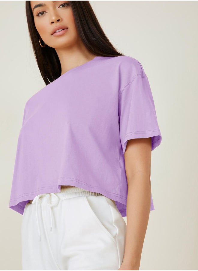Kotty Solid Short Sleeve Oversized Crop T-Shirt  - Image 3