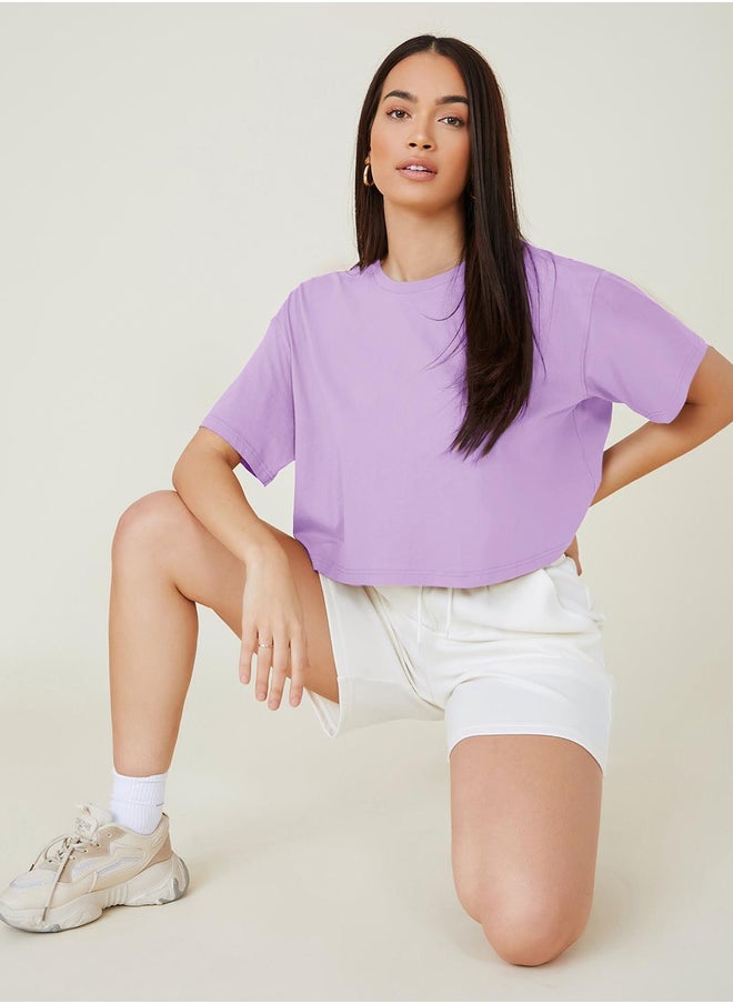 Kotty Solid Short Sleeve Oversized Crop T-Shirt  - Image 2