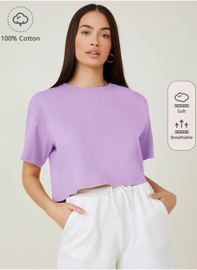 Kotty Solid Short Sleeve Oversized Crop T-Shirt  - Image 1