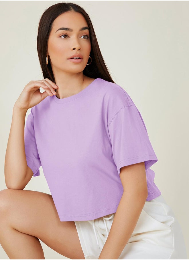 Kotty Solid Short Sleeve Oversized Crop T-Shirt  - Image 4