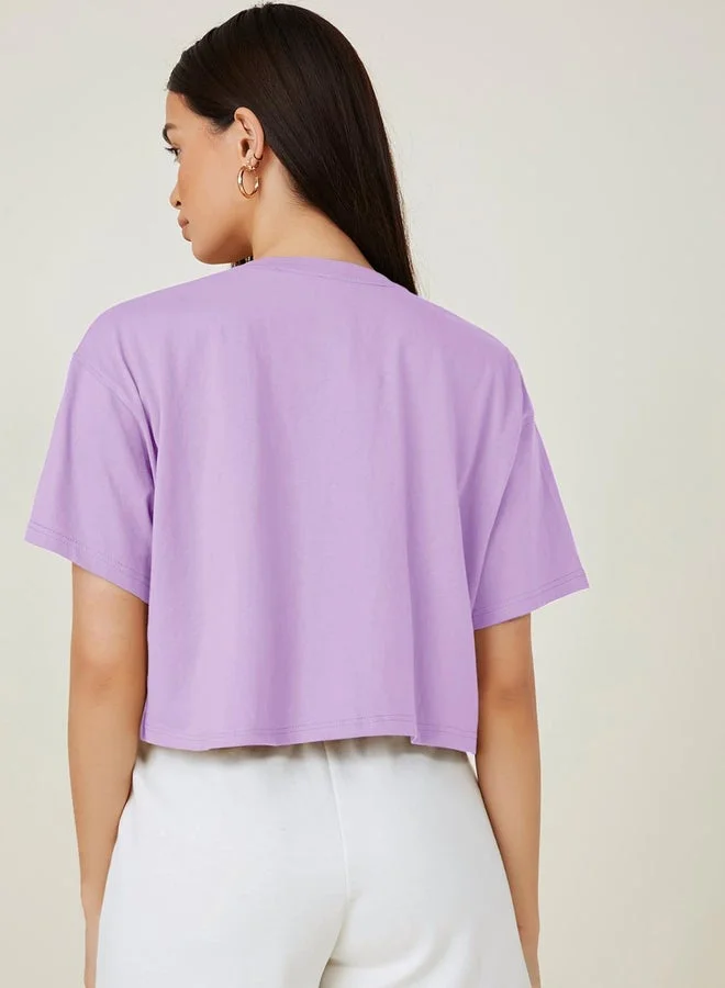 Kotty Solid Short Sleeve Oversized Crop T-Shirt