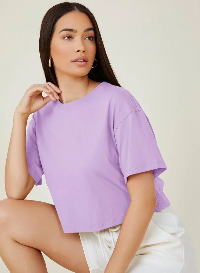 Kotty Solid Short Sleeve Oversized Crop T-Shirt
