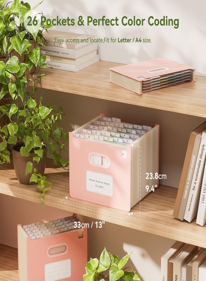 EcoStash 26 Pockets Accordion File Organizer, Wheat Straw File Folders, Upright&Open Top, A-Z Bill Receipt Organizer, 100% BPA Free, Return to Nature, Letter/A4 Size - Strawberry Pink - Image 3