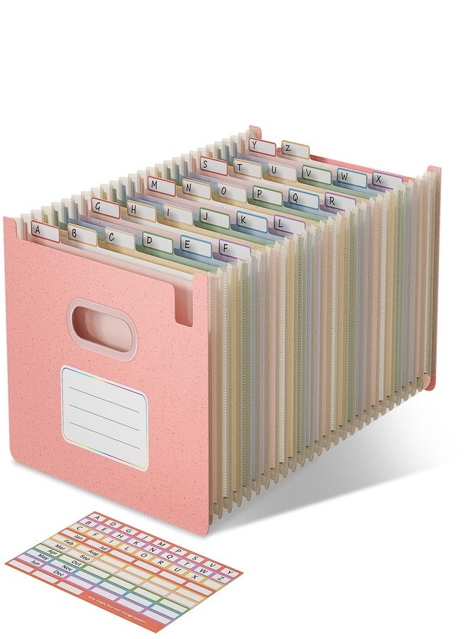 EcoStash 26 Pockets Accordion File Organizer, Wheat Straw File Folders, Upright&Open Top, A-Z Bill Receipt Organizer, 100% BPA Free, Return to Nature, Letter/A4 Size - Strawberry Pink - Image 1
