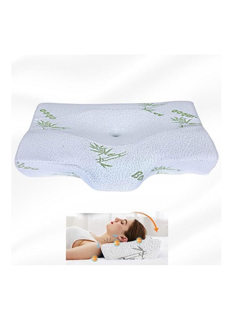 Plush Plush memory foam orthopedic concave pillow support for neck & head for stomach, side and back sleepers includes hypoallergenic bamboo case  - Image 1