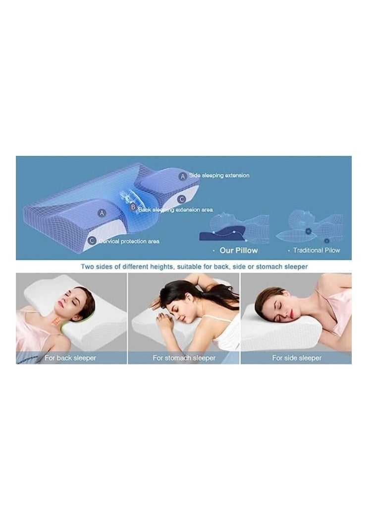 Plush Plush memory foam orthopedic concave pillow support for neck & head for stomach, side and back sleepers includes hypoallergenic bamboo case  - Image 2