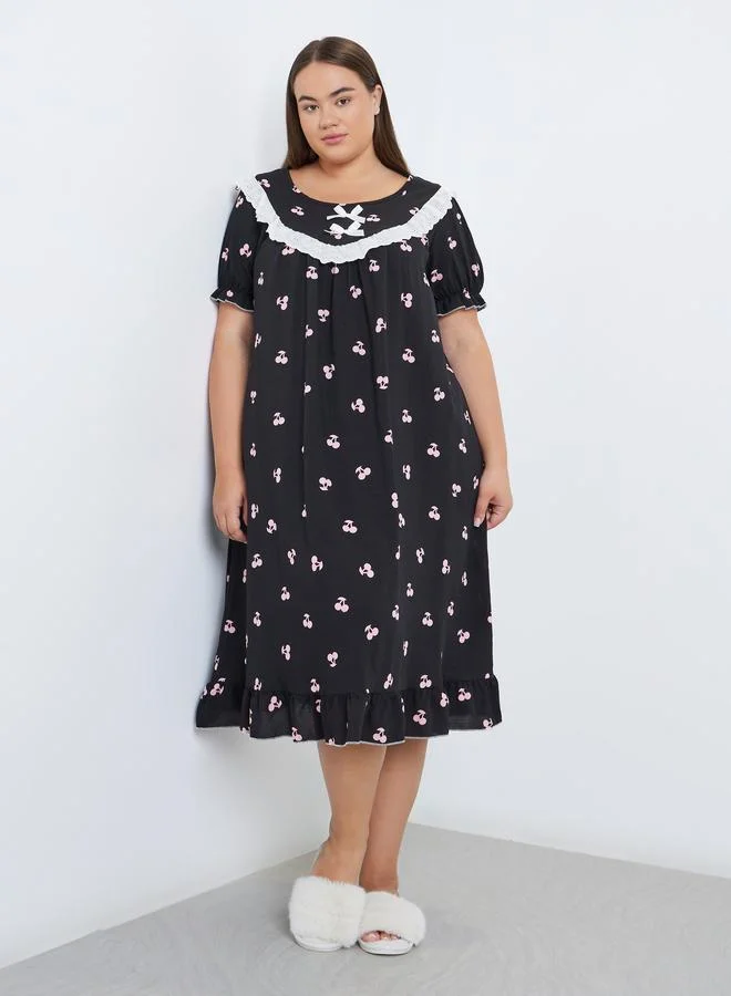 Styli Styli Plus Printed Bow Detail Nightdress