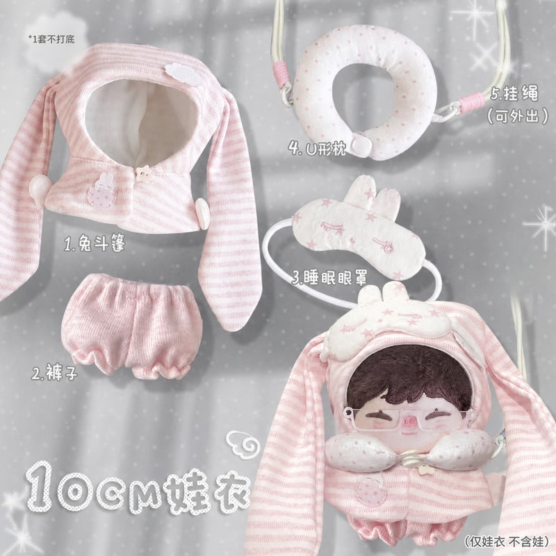 Cat & Bunny Cape Doll Clothes for 10cm Cotton Doll - Grey/Pink - Image 1