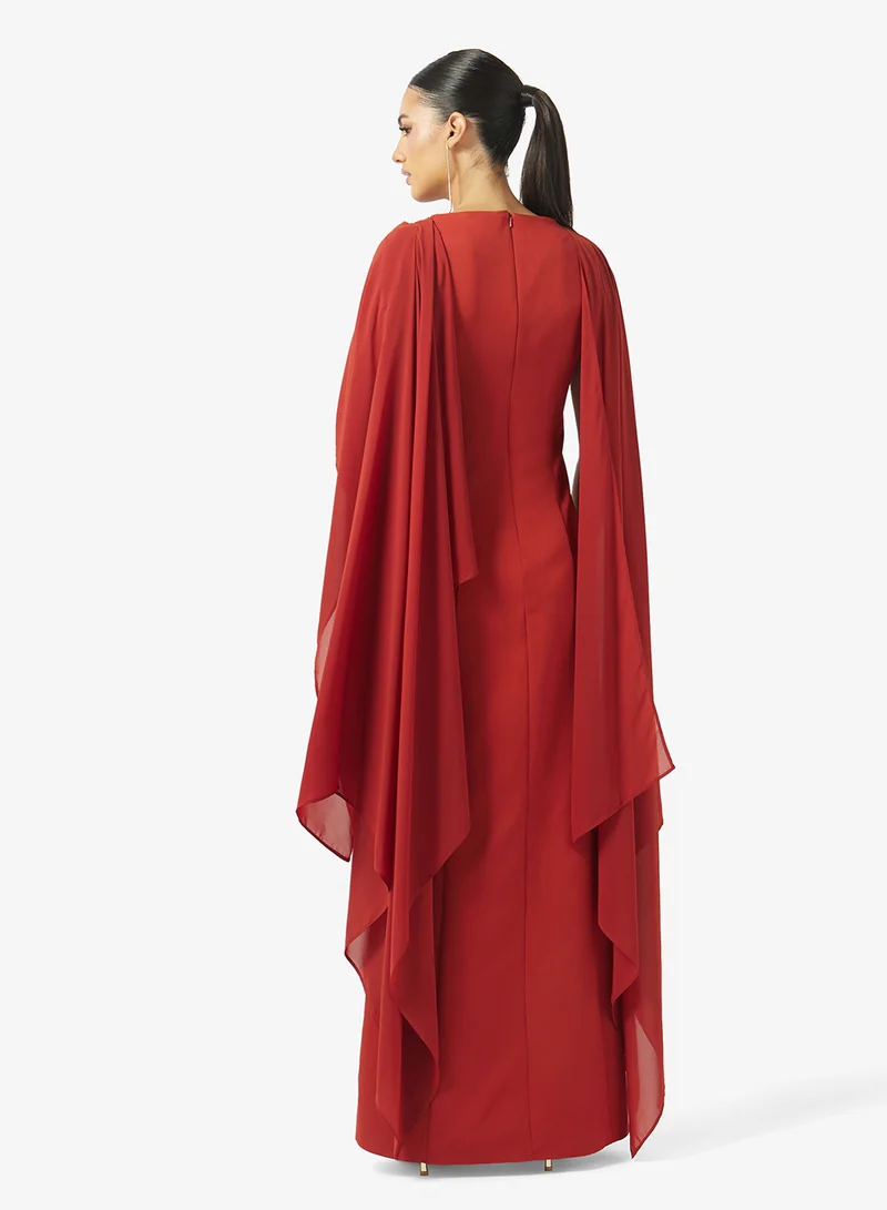 Iyra Cape Sleeve Draped Dress