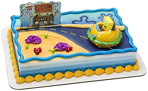 DecoPac DecoSet SpongeBob Square Pants Krabby Patty Cake Topper 2Piece Birthday Party Set with Rolling Car Figure for Fun After the Party 3H x 425W - Image 1