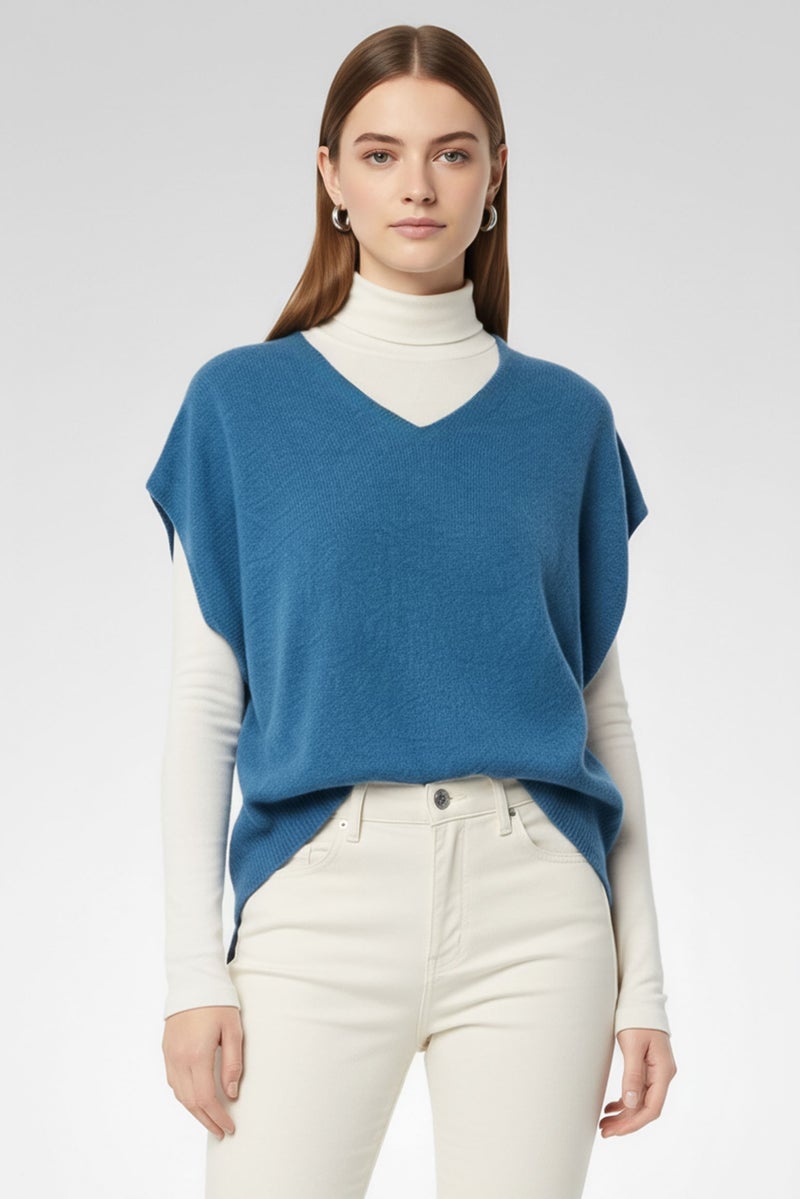 Harmont & Blaine Women V-Neck Knitted Sweater, Blue - Image 2