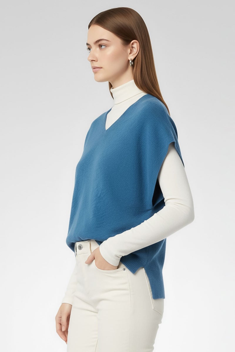 Harmont & Blaine Women V-Neck Knitted Sweater, Blue - Image 3