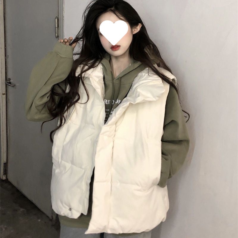 2024 Down Cotton-Padded Jacket Vest For Students Korean Style Loose Sleeveless Vest Thickened Vest Jacket - Image 1