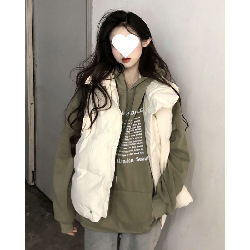 2024 Down Cotton-Padded Jacket Vest For Students Korean Style Loose Sleeveless Vest Thickened Vest Jacket - Image 4