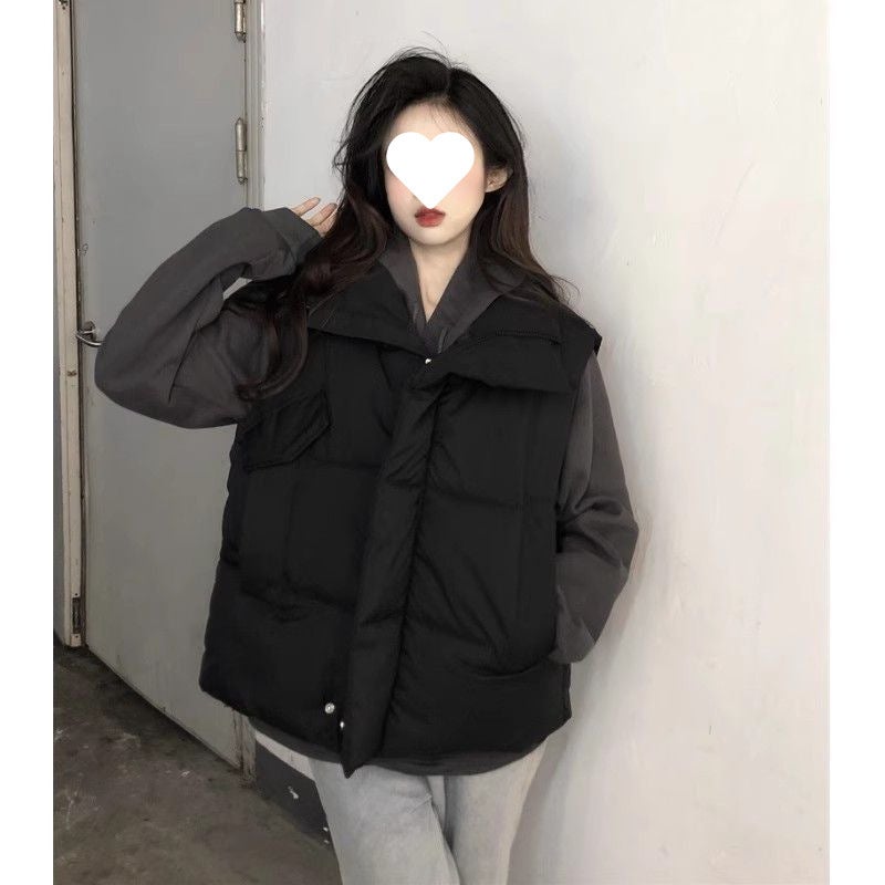 2024 Down Cotton-Padded Jacket Vest For Students Korean Style Loose Sleeveless Vest Thickened Vest Jacket - Image 3