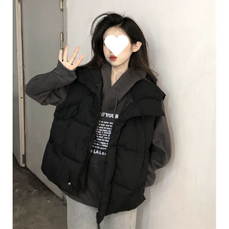 2024 Down Cotton-Padded Jacket Vest For Students Korean Style Loose Sleeveless Vest Thickened Vest Jacket - Image 2