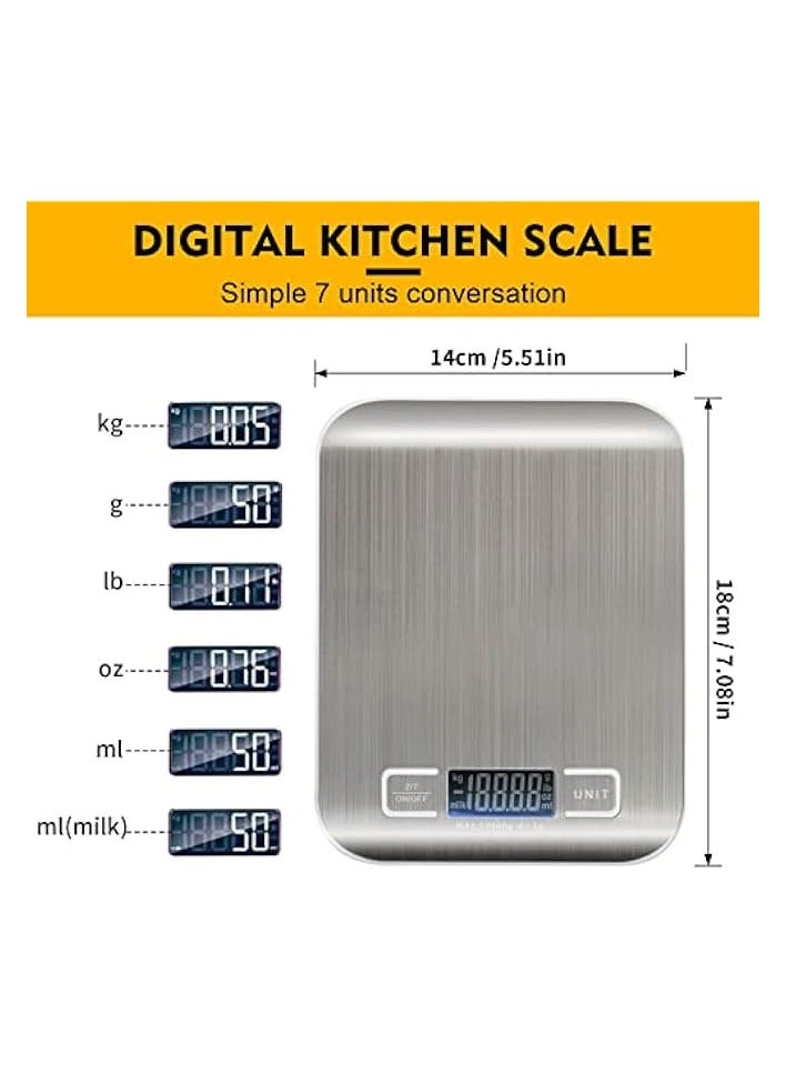 PROMASS Digital Food Scale Kitchen Scale Slim Stainless Multifunction Scale With LCD Display And Tare Measuring Four Units Of Measure Conversion Batteries Included-Silver - Image 5