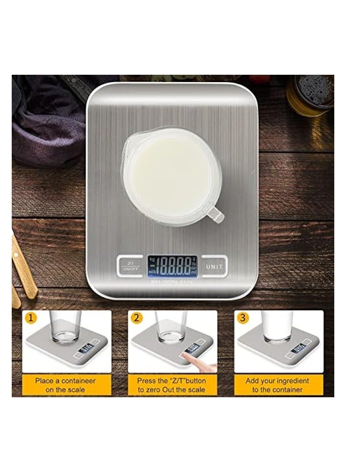 PROMASS Digital Food Scale Kitchen Scale Slim Stainless Multifunction Scale With LCD Display And Tare Measuring Four Units Of Measure Conversion Batteries Included-Silver - Image 4