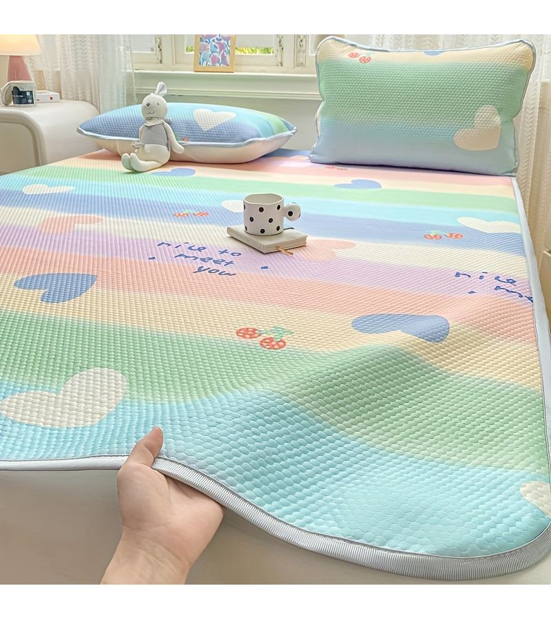 Unique Cartoon Printed Cooling Mat Soft Skin Friendly Mattress Pad Rainbow Bobo Color 47.24 By 78.74 Inch Foldable Machine Washable High Quality Durable For Bedroom Hotel Air Conditioned Room - Image 1