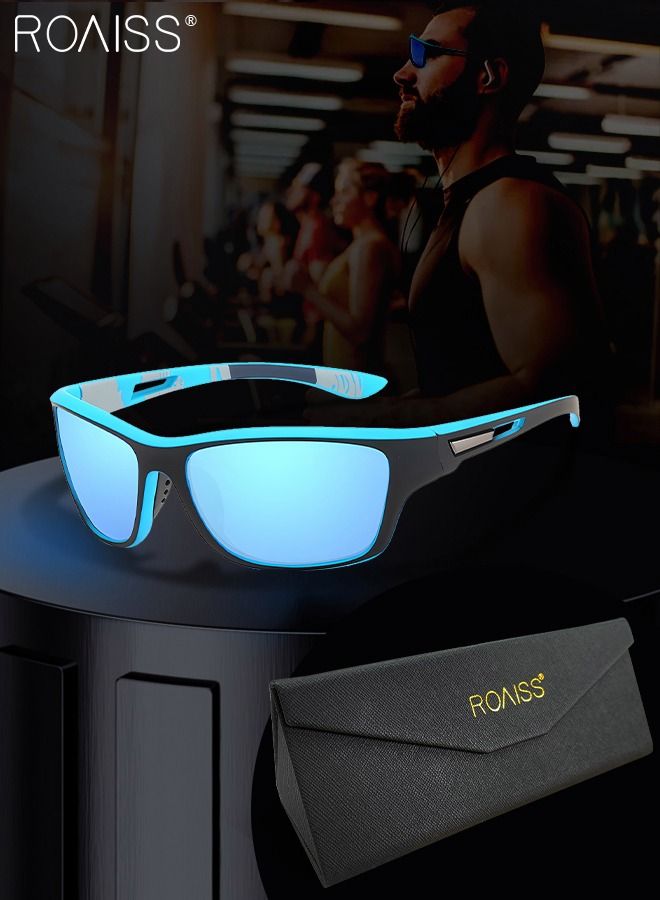 roaiss Polarized Sports Sunglasses for Men Women UV400 Protection Cycling Glasses Goggles for Baseball Running Fishing Driving Blue 63mm - Image 1
