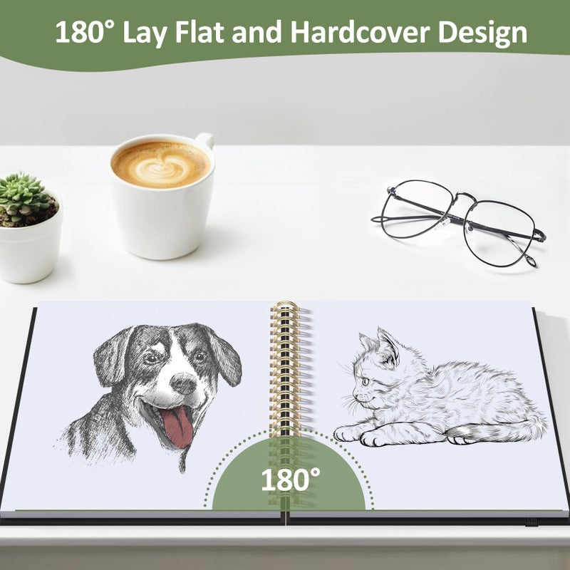 Forvencer 2 Pack Blank Spiral Notebook, 8"x 5.6"Hardcover Sketch Book, 100GSM Thick Paper, Art Sketchbook for Women & Adult, 100 pages / 50 Sheets Drawing Book Journal for School Office Drawing, Green - Image 4