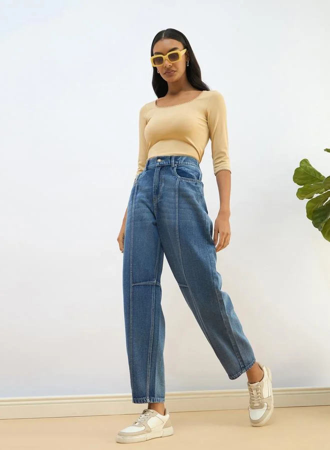 ساسافراس بنطال جينز بقصة منتفخة من دنيم مغسول أزرق