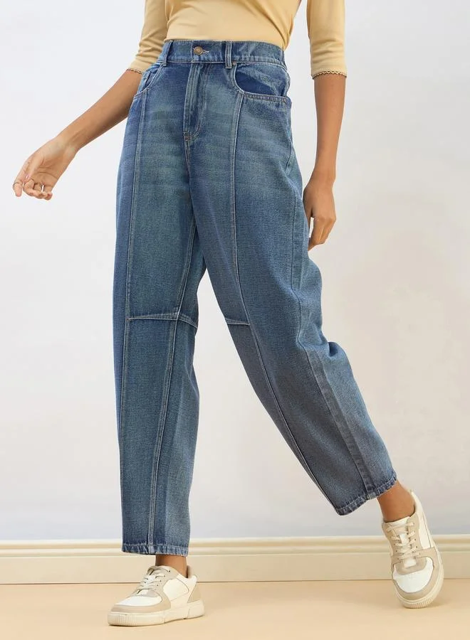 ساسافراس بنطال جينز بقصة منتفخة من دنيم مغسول أزرق