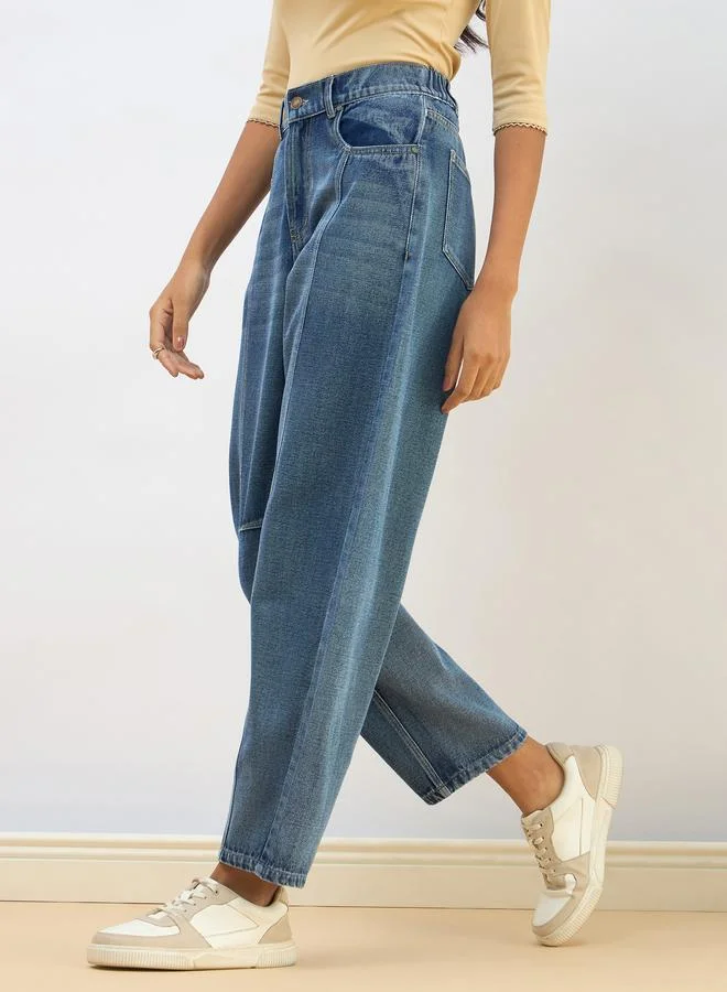 SASSAFRAS Blue Blue Washed Balloon Fit Jeans for Women | Best Price UAE