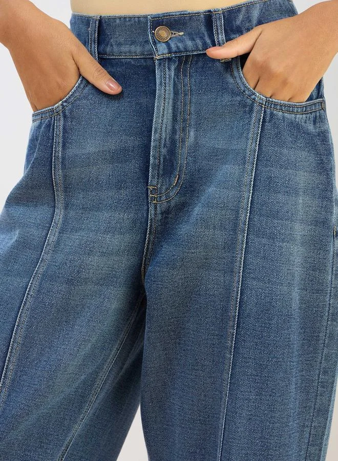 SASSAFRAS Blue Blue Washed Balloon Fit Jeans for Women | Best Price UAE