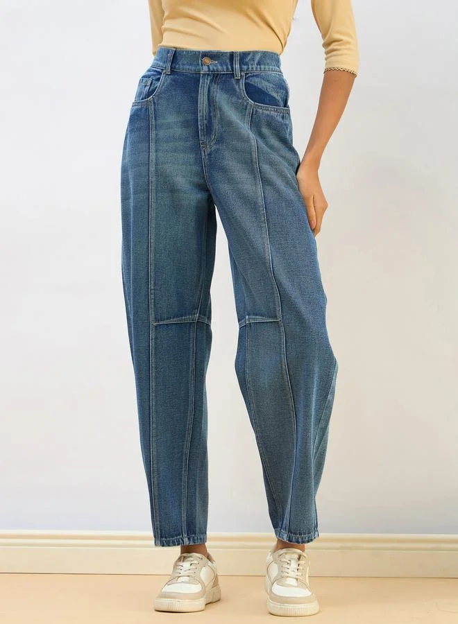 SASSAFRAS Blue Blue Washed Balloon Fit Jeans for Women | Best Price UAE