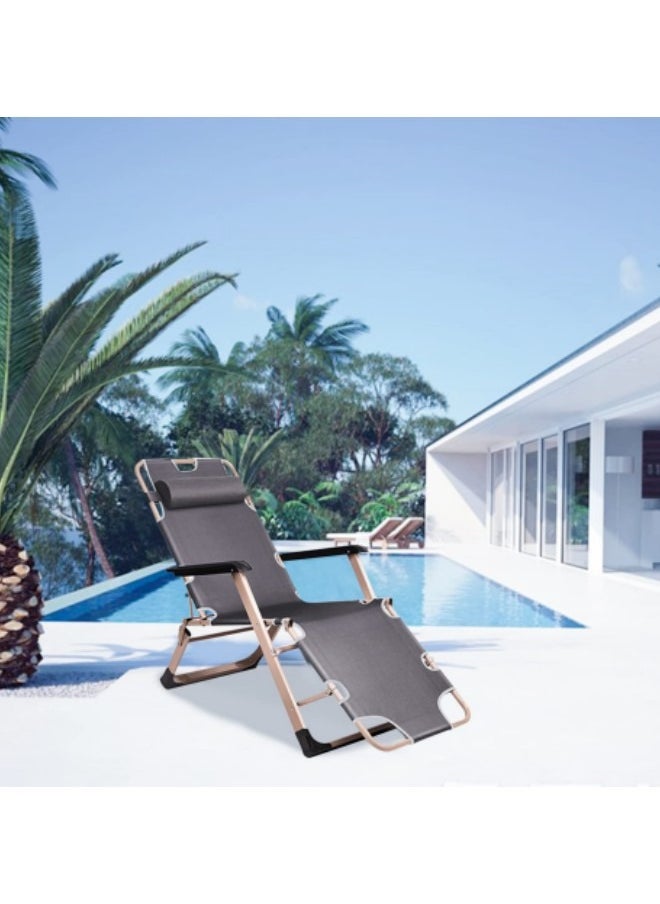 GGEROU - Folding Chaise Lounge Chair Outdoor Patio Pool Beach Lawn Recliner Reclining Zero Gravity Lounge Chair, Beach Sunbath Chair, Grey - Image 1